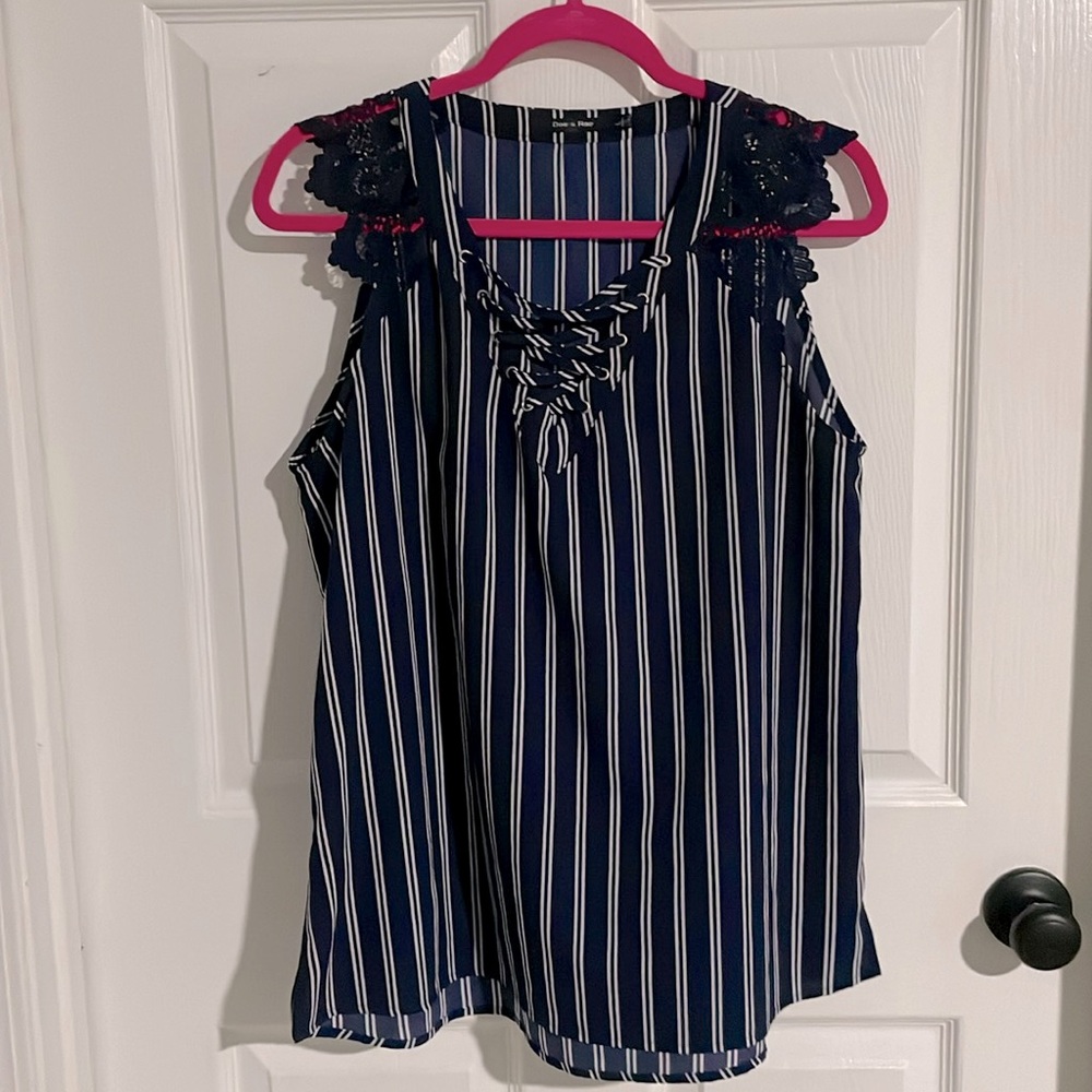 Nautical navy blue & white tank top